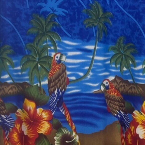 Pacific & Co Hawaiian Shirt Mens Large Blue Palm Parrots Button Front - Picture 5 of 7